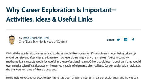 Thumbnail screenshot of a Career Exploration resource